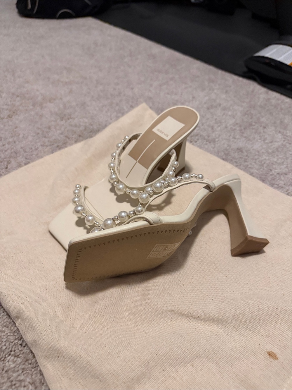 Dolce Vita Ivory Pearl-Embellished Square-Toe Mules